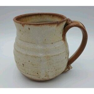 Vtg Art Pottery Mug Signed Lytle Potbelly Tan & Brown